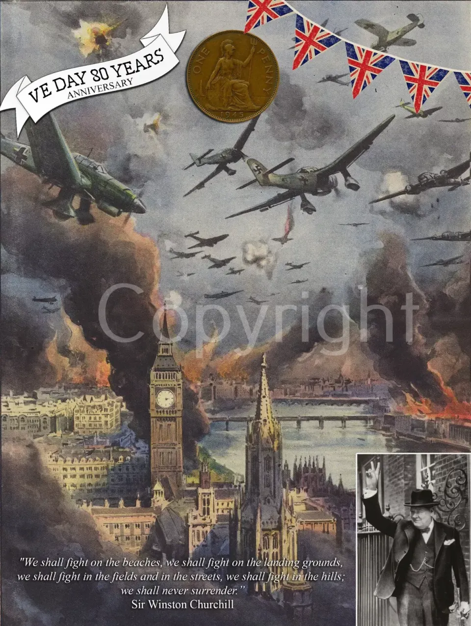 London Blitz VE Day 80th Anniversary Designed Metal Art Coin Display.