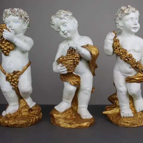 Set of 3 Vintage Decorative Painted Plaster Cherubs