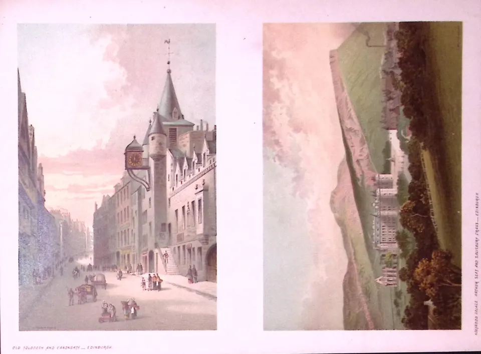 Scotland Edinburgh Views of City Arthurs Seat, Tolbooth Antique Print-5