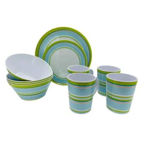 17 Pcs Set Green Striped Melamine Dinner Sets