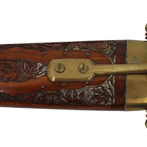 Indian Knife in Hand Carved Wood & Brass Scabbard