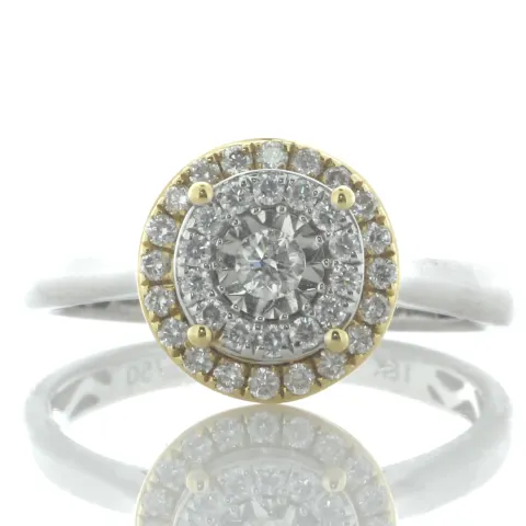 18ct White Gold Single Stone With Double Halo Setting Ring 0.34 Carats
