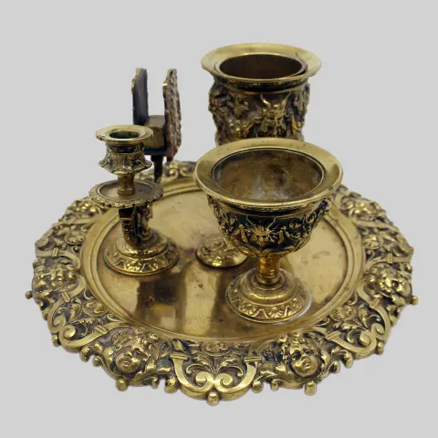 19th c. English Brass Inkwell & Writing Desk Set c.1880
