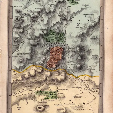Land of Moriah Jerusalem Antique Detailed Biblical William IV Map.