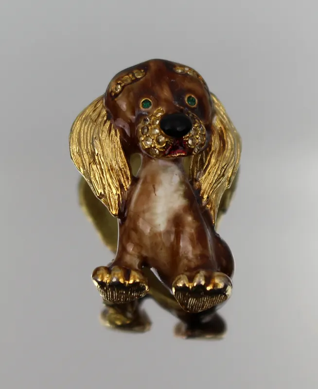 Charming Vintage Enamel Dog Brooch – Spaniel Design, Mid-20th Century