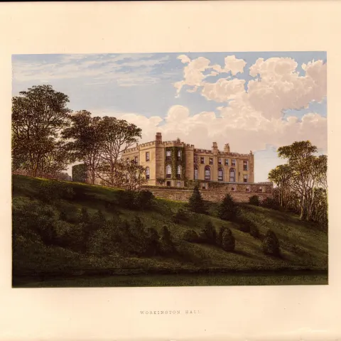 Workington Hall Whitehaven Cumbria Gilt-Edge Coloured Antique Book Plate.