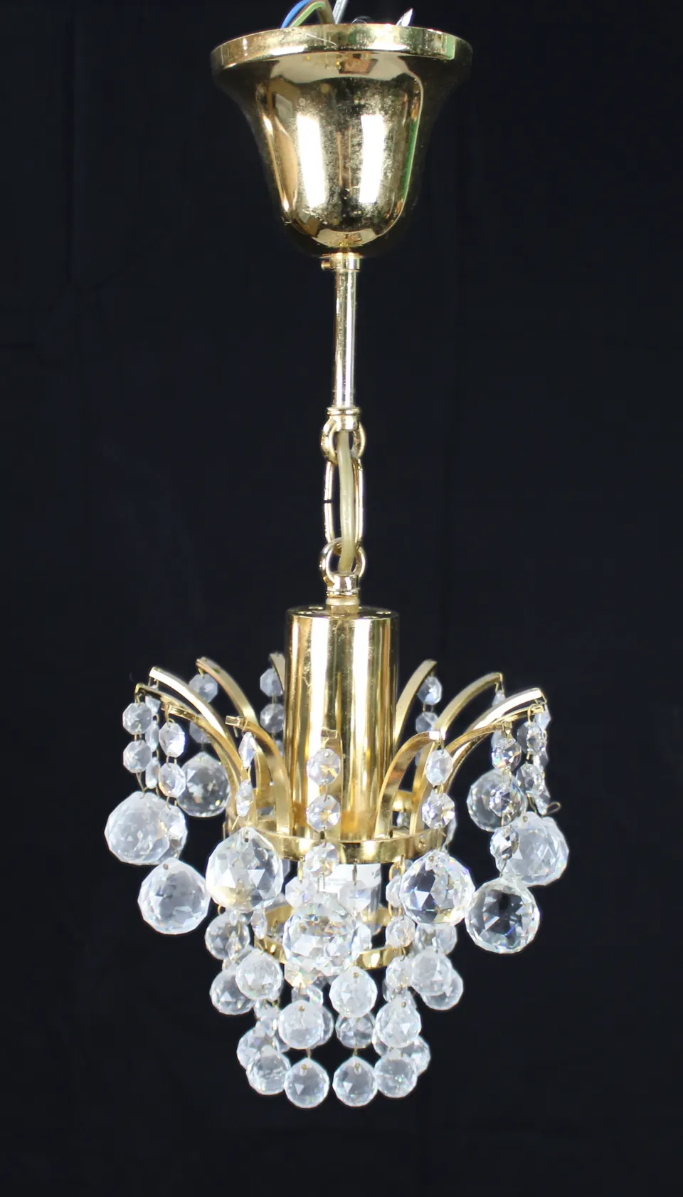 Fine Vintage Crystal Gold Plated Single Light Chandelier