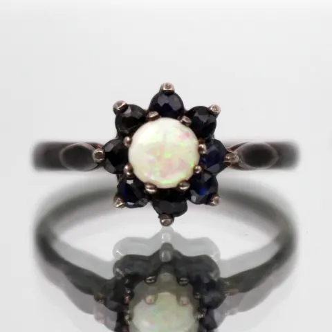 Vintage Silver Opal & Sapphire Cluster Ring