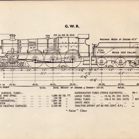 GWR Railway Saint Class Locomotive Detailed Diagram 85 Yrs Old Print-4