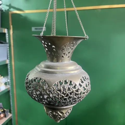 Vintage Moroccan Pierced Brass Hanging Tea Light Holder