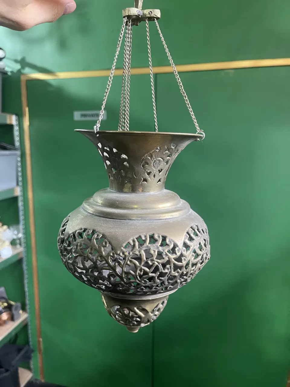 Vintage Moroccan Pierced Brass Hanging Tea Light Holder