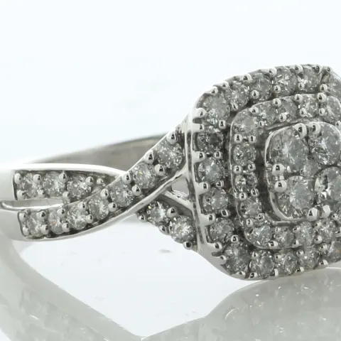 9ct White Gold Cushion Shaped Diamond Cluster Ring 1.00 Carats