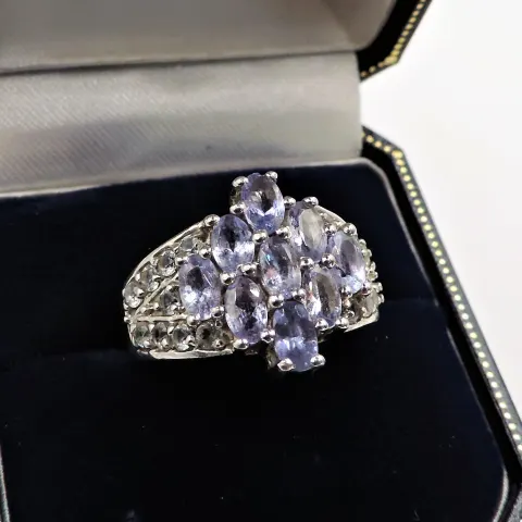 Tanzanite & Topaz Cluster Ring in Sterling Silver NEW with Gift Pouch
