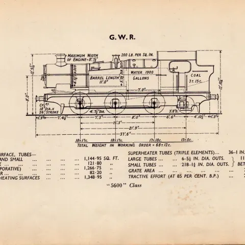 G.W.R  “5600” Class Locomotive Detailed Diagram 85-Year-Old Print-15