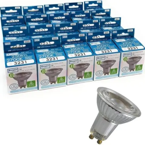 100 x 3W LED Glass GU10 Warm White Light Bulbs Replacement for 35W Halogen