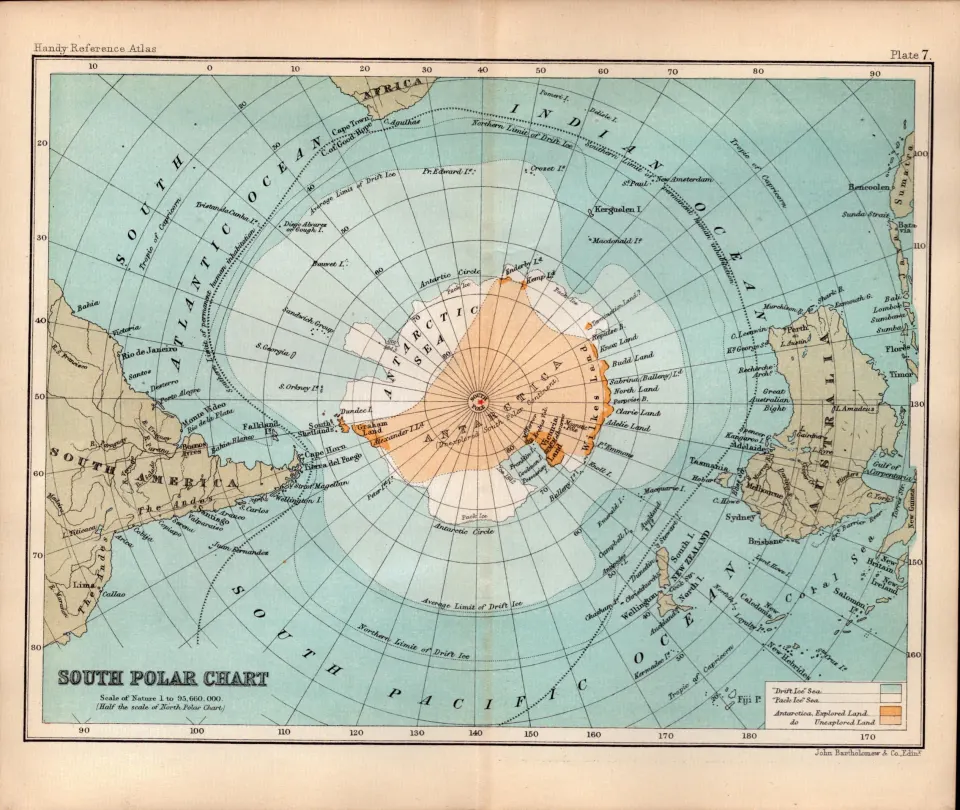 South Polar Chart Double Sided Victorian Antique 1896 Map.