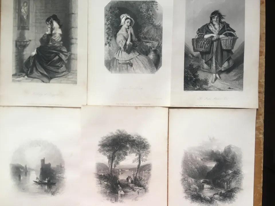 Collection of 25+ Ireland 1837-38 Victorian Antique Engravings