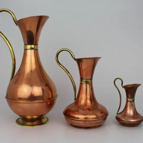 Set of 3 Graduated Vintage Copper Ewers