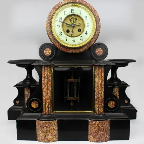 Mid 19th c. French Japy Freres Black Marble Garniture Clock Set