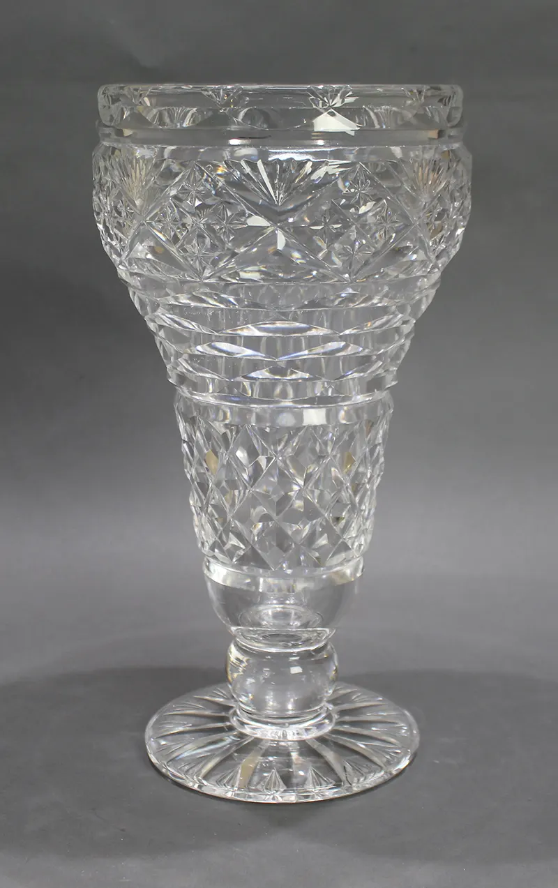 Mid 20th c. Large English Cut Glass Footed Vase