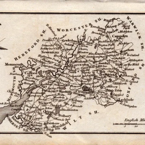 Gloucestershire Antique Copper Engraved George IV Map by Sidney Hall.