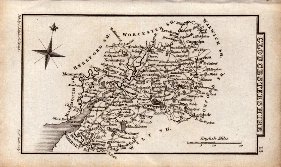 Gloucestershire Antique Copper Engraved George IV Map by Sidney Hall.