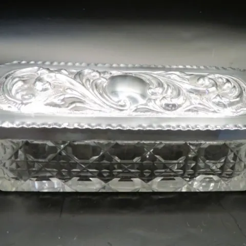  Antique Sterling Silver Cut Glass Vanity Box Birmingham 1903