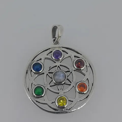 Silver Multi Coloured Gemstone Pendant