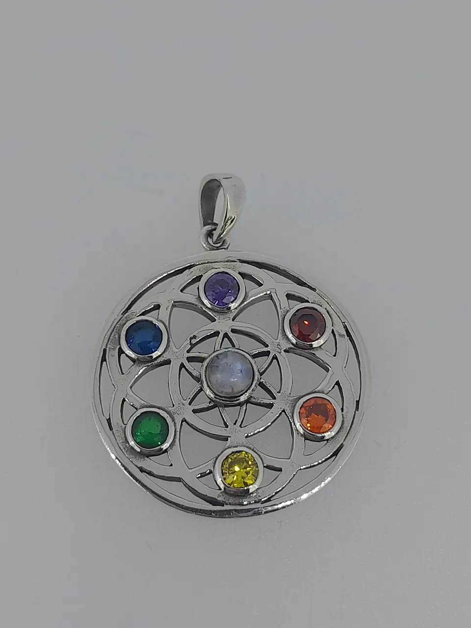 Silver Multi Coloured Gemstone Pendant