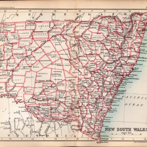 New South Wales Australia Double Sided Victorian Antique 1896 Map.