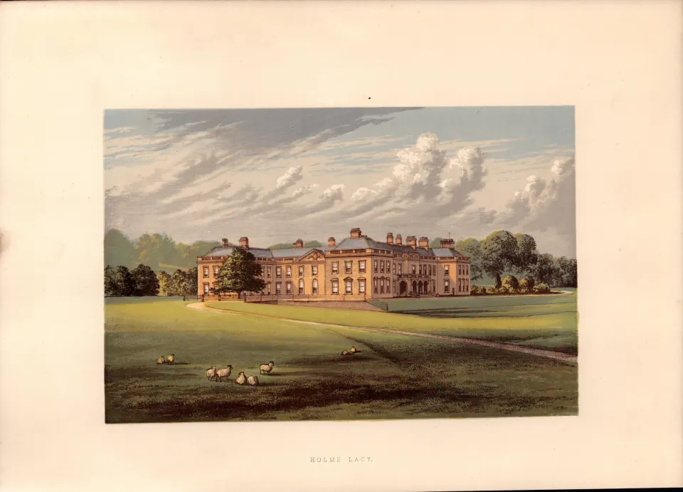 Holme Lacy Near Hereford  Gilt-Edge Coloured Antique Book Plate.