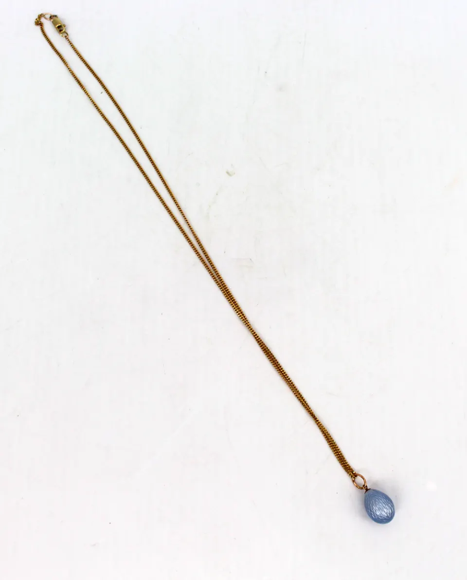 Russian Blue Guilloche Enamel 14ct Gold Egg Pendant on 9ct Gold Chain