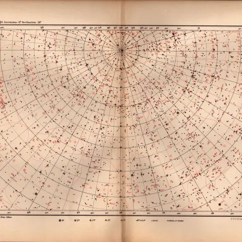 Star Atlas Declination 8 Hr -58 Degrees Astronomy Antique Map.