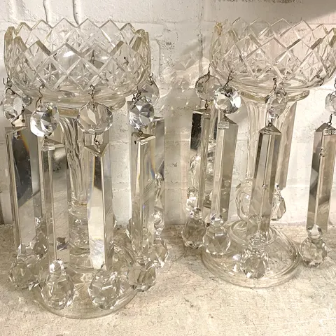 Pair of Antique Cut Glass Lustres