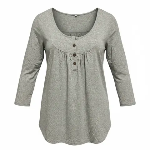 Ladies Grey 3 Button Top - M