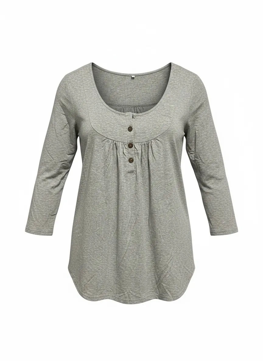 Ladies Grey 3 Button Top - M