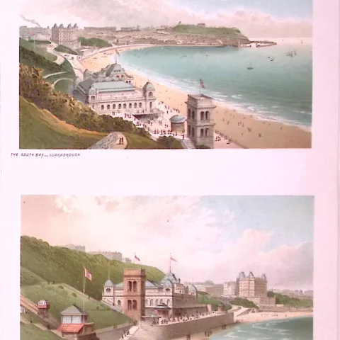 Scarborough South Bay & Spa, South Cliff Victorian Antique Double Print-20
