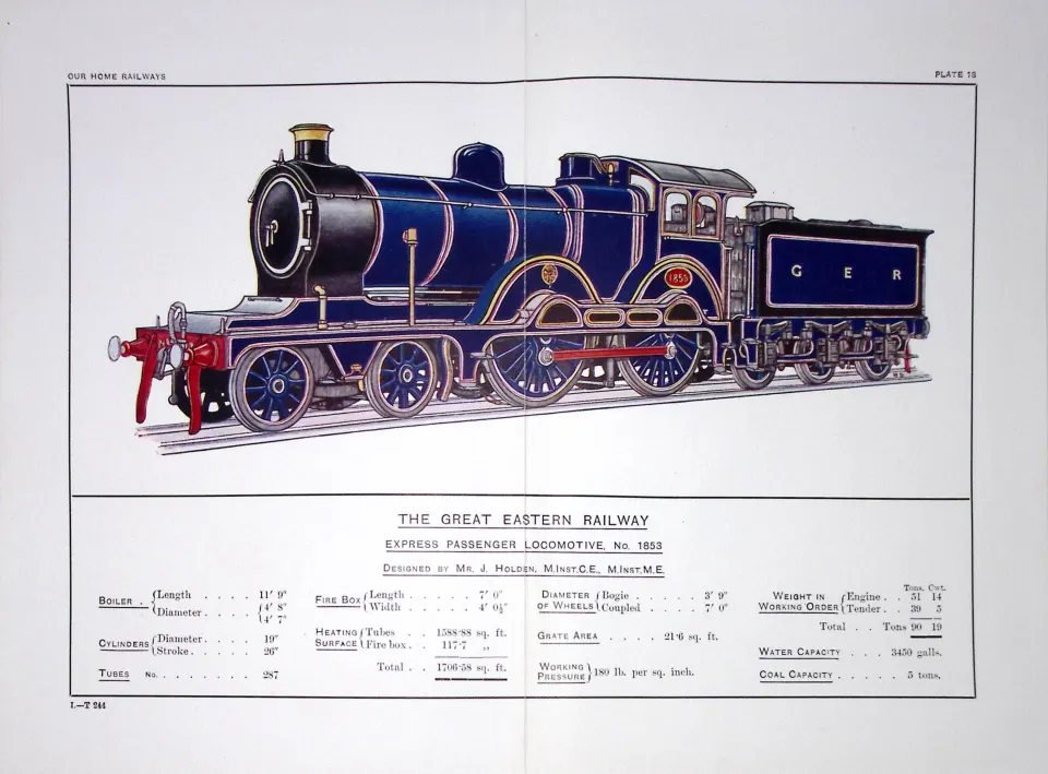 The Great Eastern Railway Detailed Coloured Antique Double Page Print