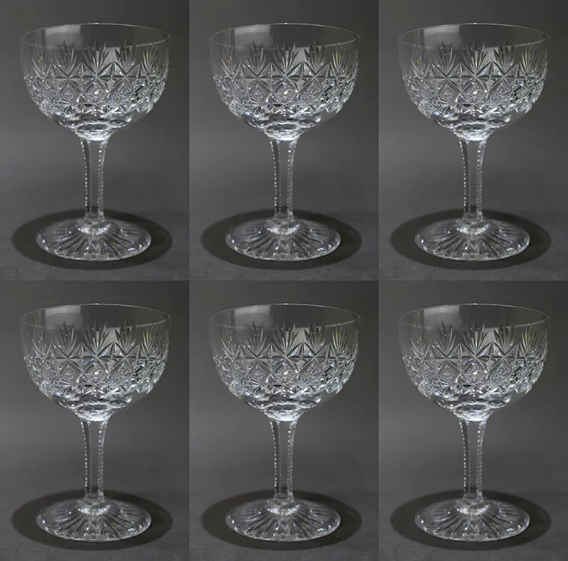 Set of 6 Vintage Thomas Webb "Wellington" Crystal Champagne Saucers