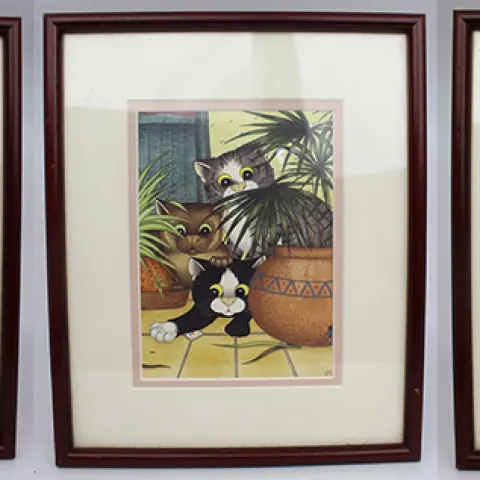 Set of 3 Linda Jane Smith Framed Cat Prints