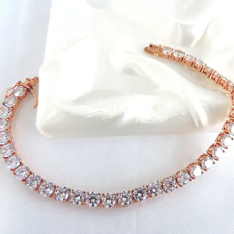 18k Rose Gold on 925 Silver 30 Carat Diamonque Gemstone Tennis Bracelet 'New'