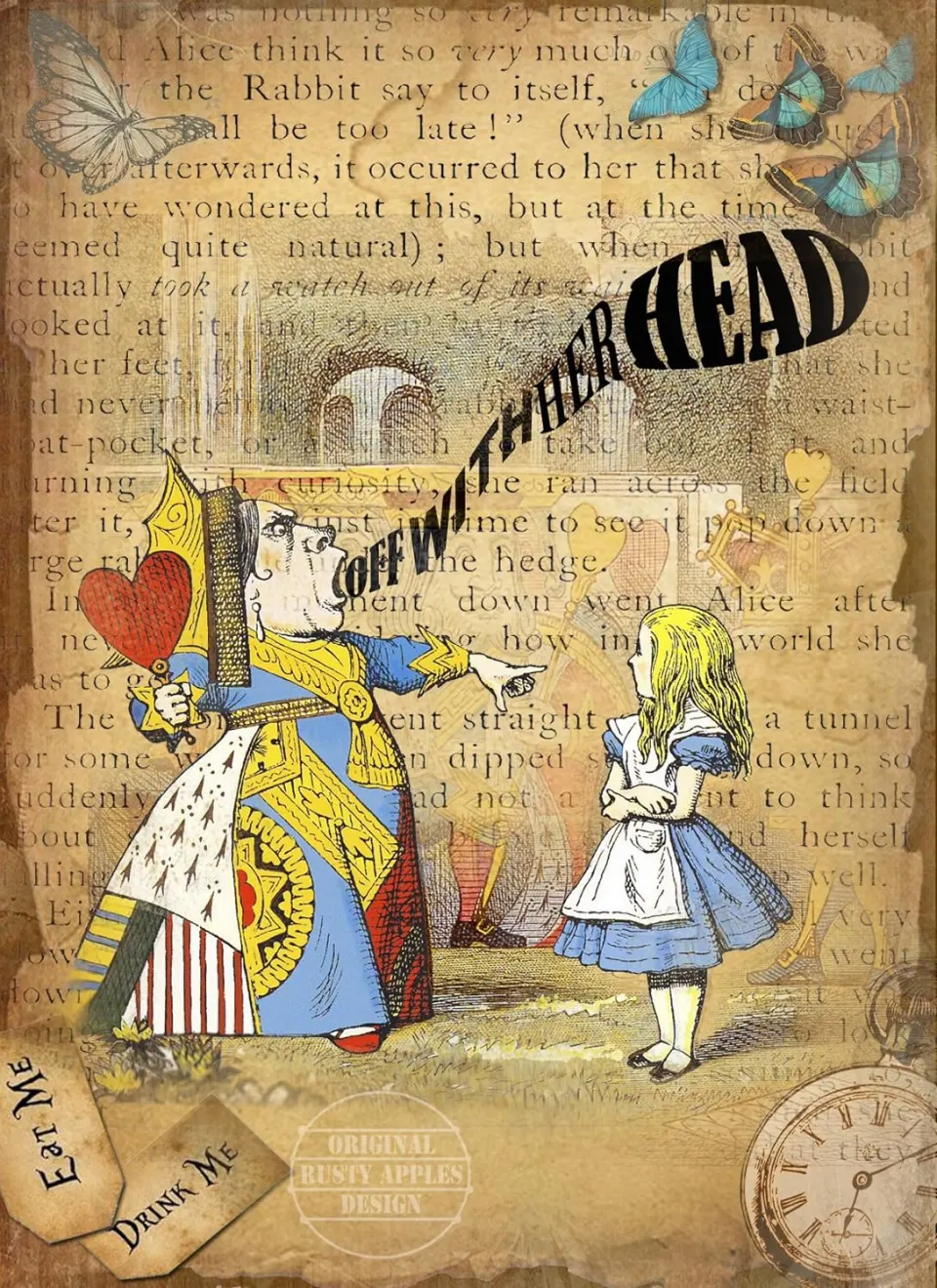 Alice In Wonderland The Queen Of Hearts  Quote Designed Large Metal Wall Art