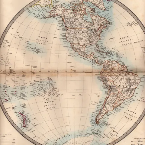 The Western Hemisphere Globe Antique Detailed Victorian c1850 Map.