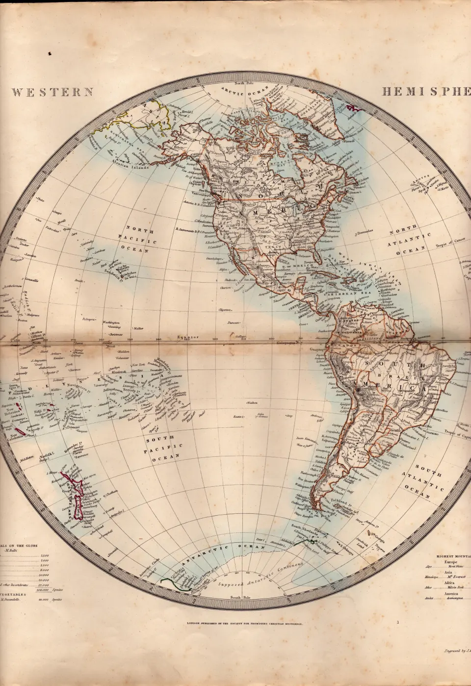 The Western Hemisphere Globe Antique Detailed Victorian c1850 Map.
