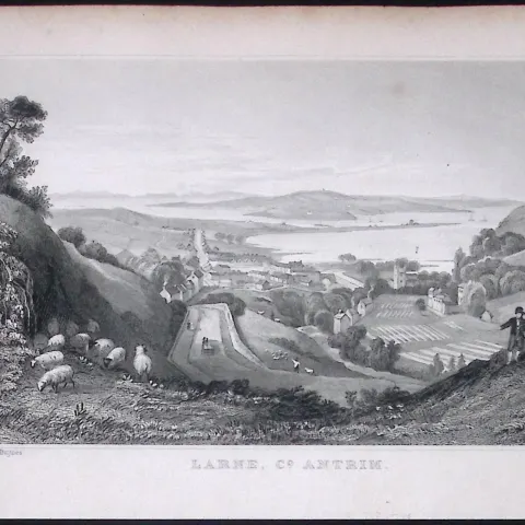 Larne Town View Antrim Ireland 194 Years Old Antique Steel Engraving-6