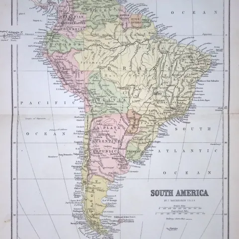 South America Large Coloured Detailed 155 Years-Old Map-D-TR