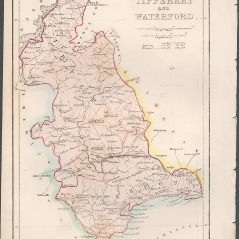 Antique Print 1850’s Map Tipperary & Waterford.
