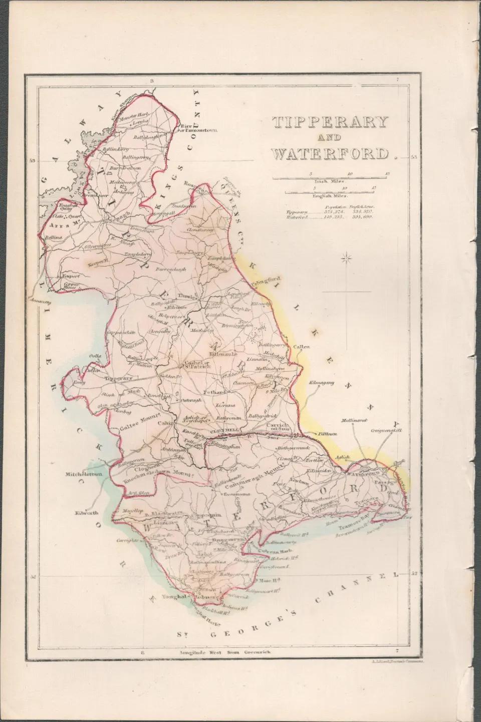 Antique Print 1850’s Map Tipperary & Waterford.