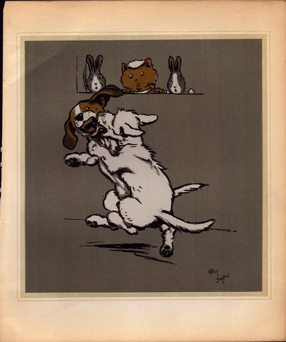 Cecil Aldin Merry Party Rare Antique Book Plate  “Watching The Dog Fight”