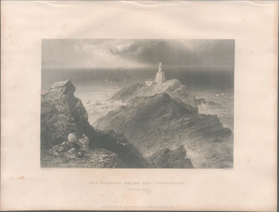 Swansea Mumbles Wales  Antique 1842 Steel Engraving.